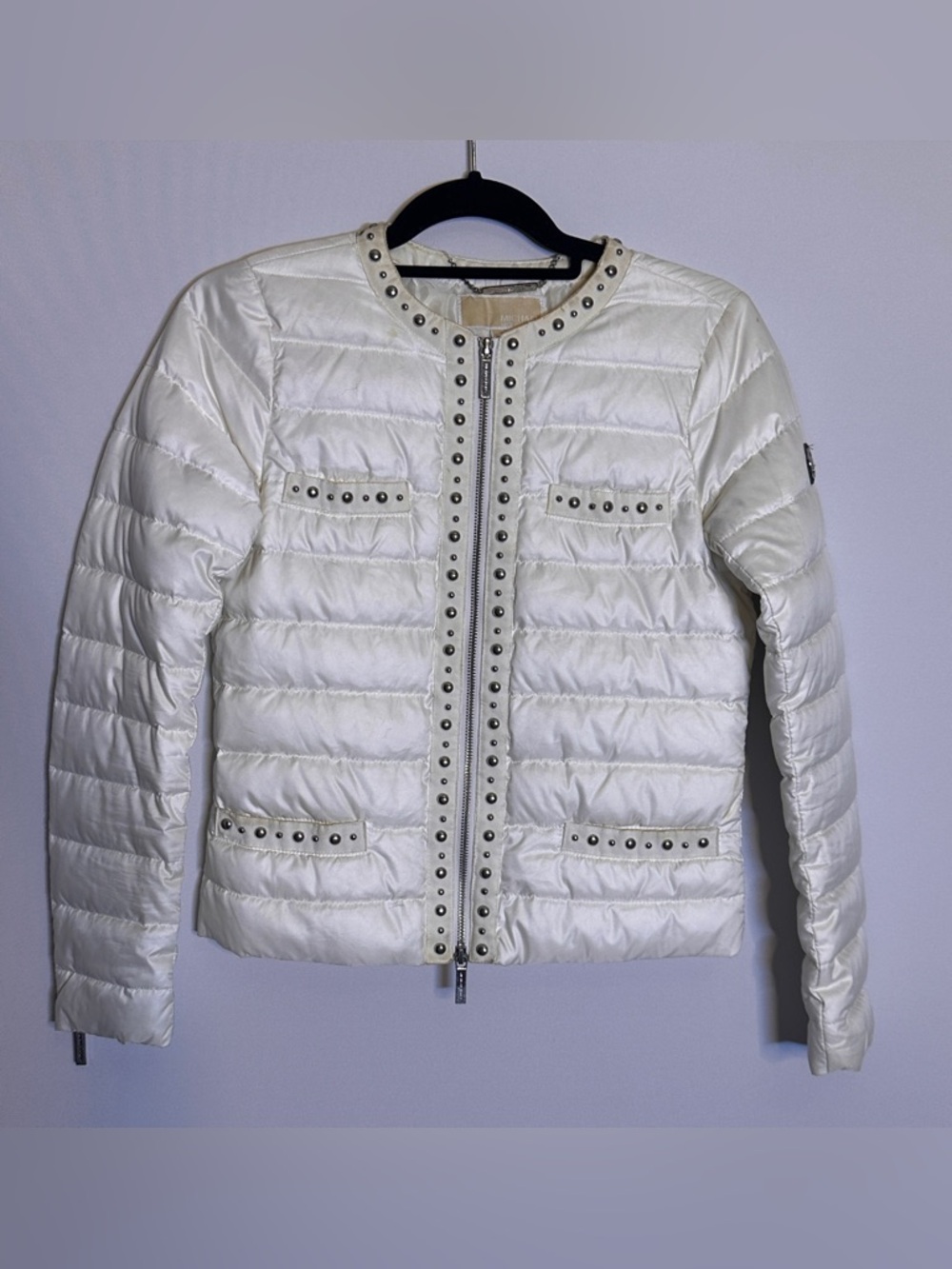 Michael Kors XS White Down Puffer Jacket
Studded Trim Lightweight Coat